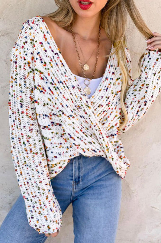 This confetti sweater is stylish and eye-catching.
Versatile reversible design for two distinctive looks.
Stylish twist detail adds a touch of uniqueness.
Perfect for layering or wearing on its own.