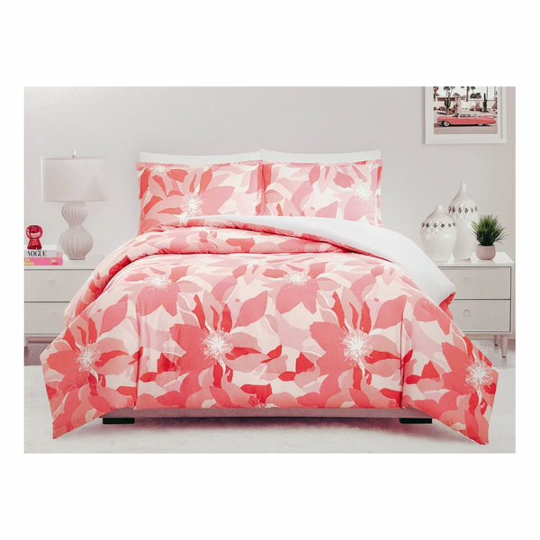 Trina Turk King Comforter Set - Bright pink and coral hues make this vibrant and contemporary comforter set from Trina Turk pop! &nbsp;Crafted of soft, breathable 100% cotton fabric with polyester fill for a cozy and comfortable nights sleep. The back of the comforter and pillow sham is a solid cool white. 3 Pieces. Gorgeous Gorgeous Gorgeous (we think so!)