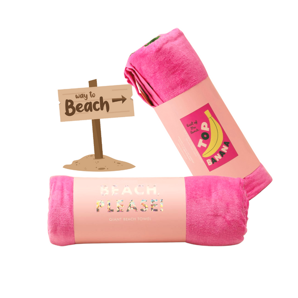 Ban.do Beach, Please! Giant Oversize Pink/Yellow Terry Cloth Beach Towel Top Banana | Bando Giant Barbie Pink Beach Towel, beach towel for selfies, best beach towel, banana beach towel