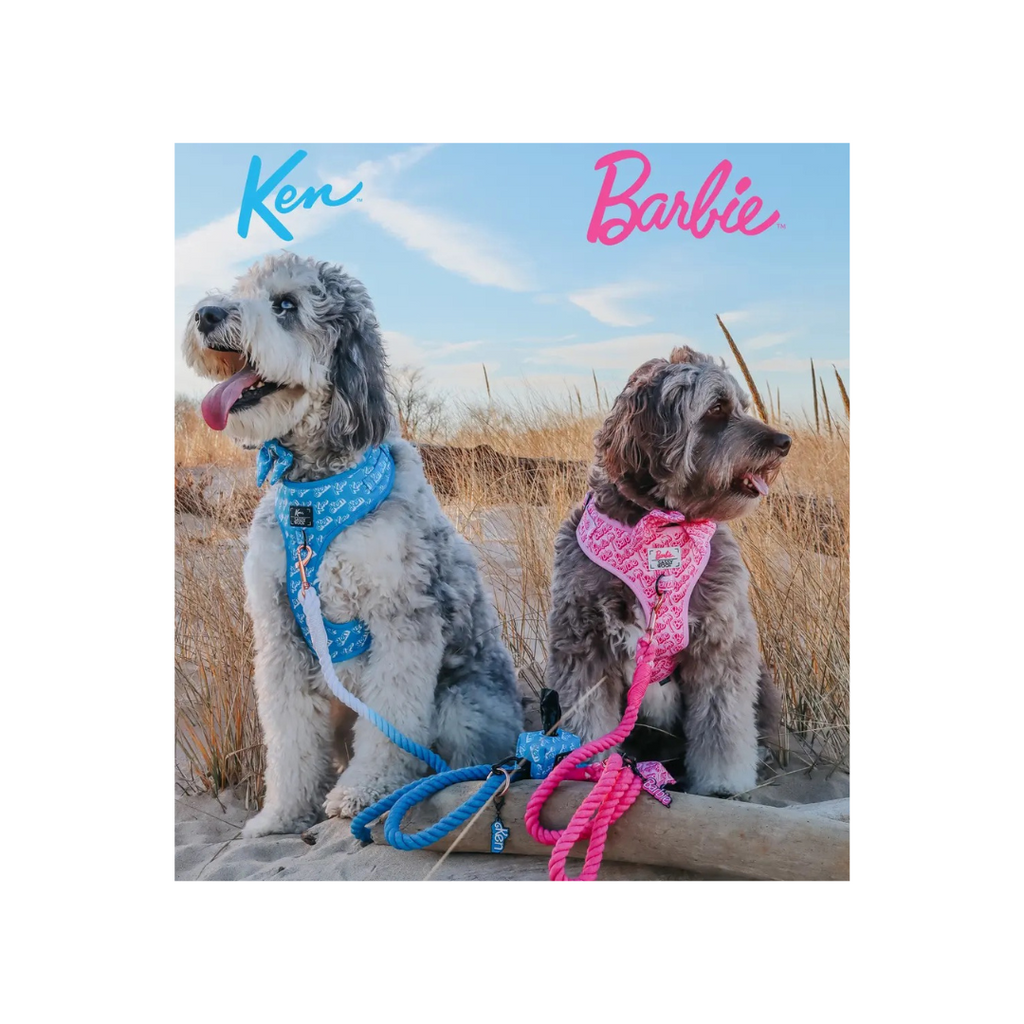 ©2024 Mattel x Sassy Woof Ken Sailor Bow, Poop Bag Holder, and Leash -Dog Sailor Bow - KEN™: Velcro straps to wrap over the collar and stay upright * Measures 5" x 4.5" | Black clasp to clip onto your leash or bag | Small zipper pull | Measures 3" x 2.5" x 2" KEN™ Leash: 60" in length and 0.8" in width | Padded with neoprene handle for extra comfort for the humans | Sturdy D-Ring at the base of the handle to hold waste bags and keys