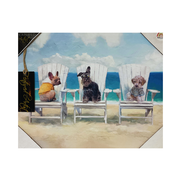 Beach Day Dogs Lounging at the Beach Printed Canvas Wrap | Dogs on the Beach Art