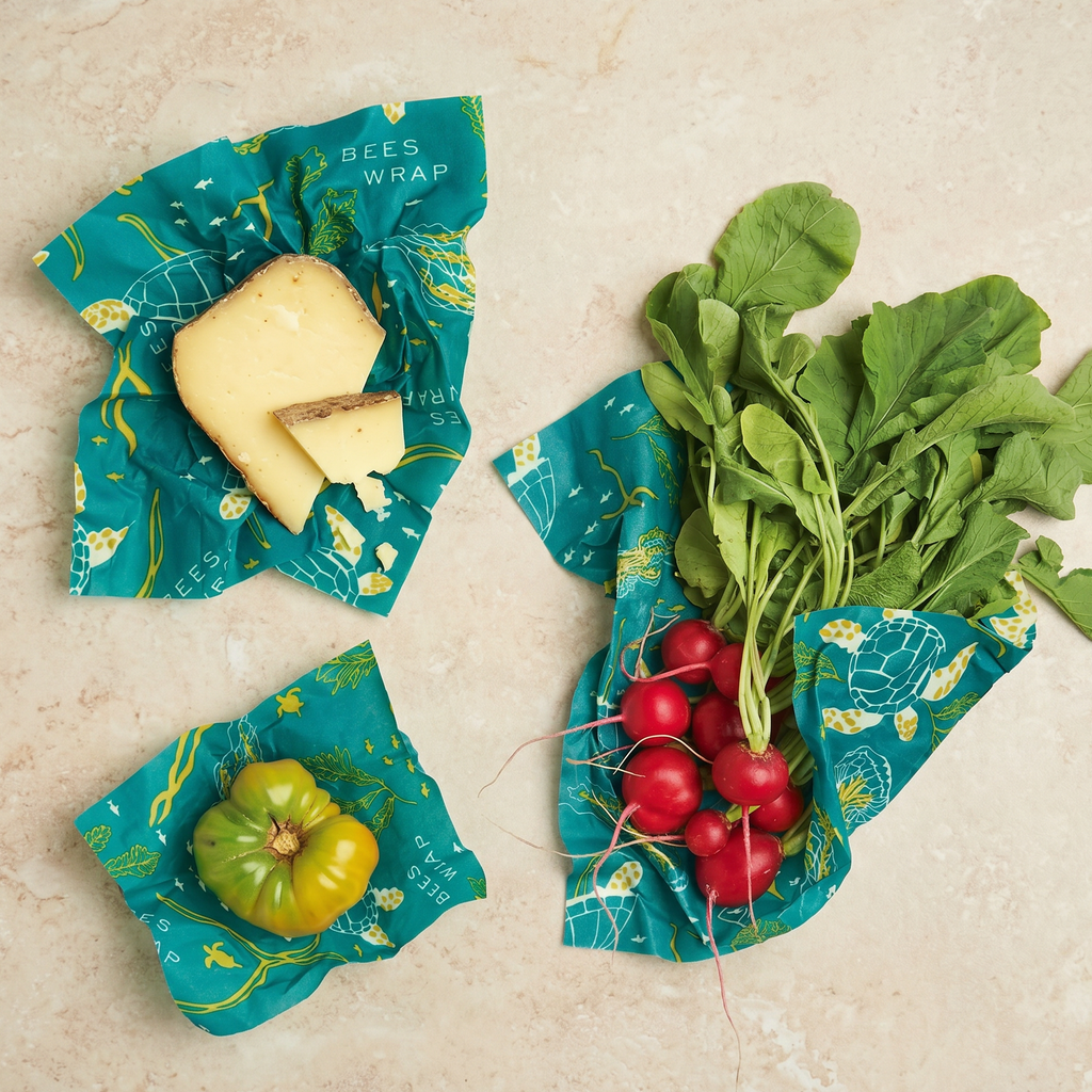 3 wraps showing no plastic but eco friendly  food storage options