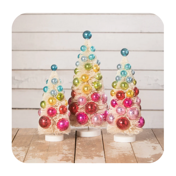 Bethany Lowe Designs Colorful Bottle Brush Trees Set of 3 | Ornament Bottle Brush Trees