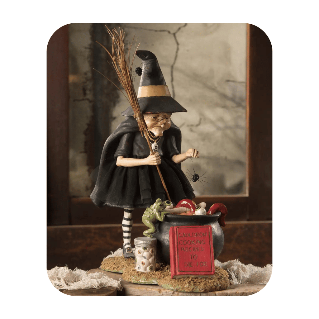 Bethany Lowe Witch - Cauldron Cooking Witch | Halloween Witch and Cauldron Figurine