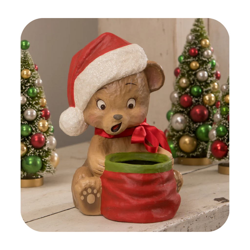 One Left! Bethany Lowe Christmas Surprise Bear | Bethany Lowe Holiday | Vintage Holiday Bear