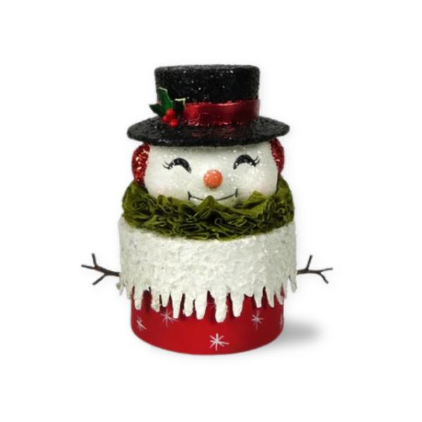 Bethany Lowe Designs Happy Retro Snowman Box | Bethany Lowe Box Snowman | Paper Mache Snowman