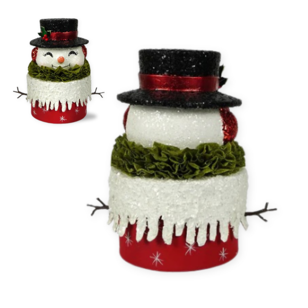 Bethany Lowe Designs Happy Retro Snowman Box | Bethany Lowe Box Snowman | Paper Mache Snowman