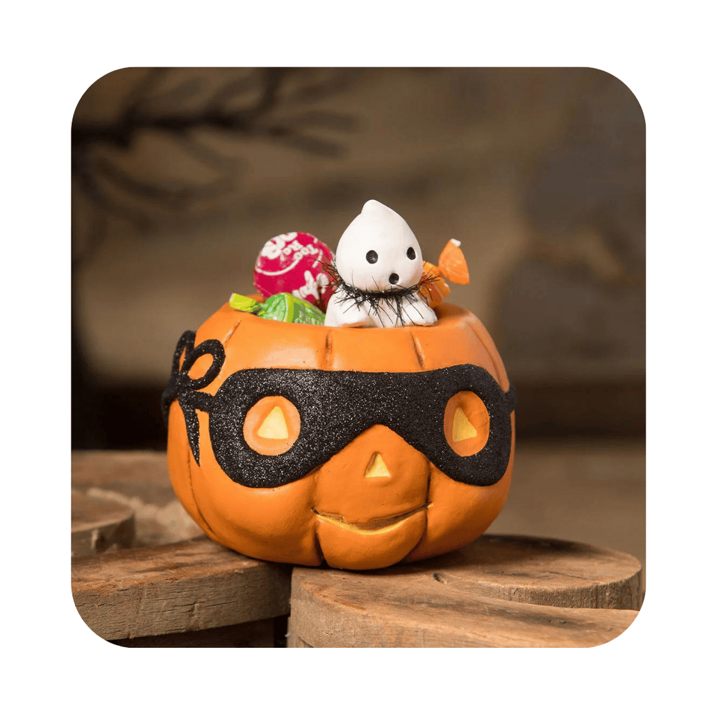 Bethany Lowe JOL and Peeking Boo 5.25 inches Michelle Allen Halloween Folk Art Bethany Lowe JOL and Peeking Boo | Michelle Allen Raggedy Pants Designs Pumpkin and Ghost | Cute Pumpkin and Ghost