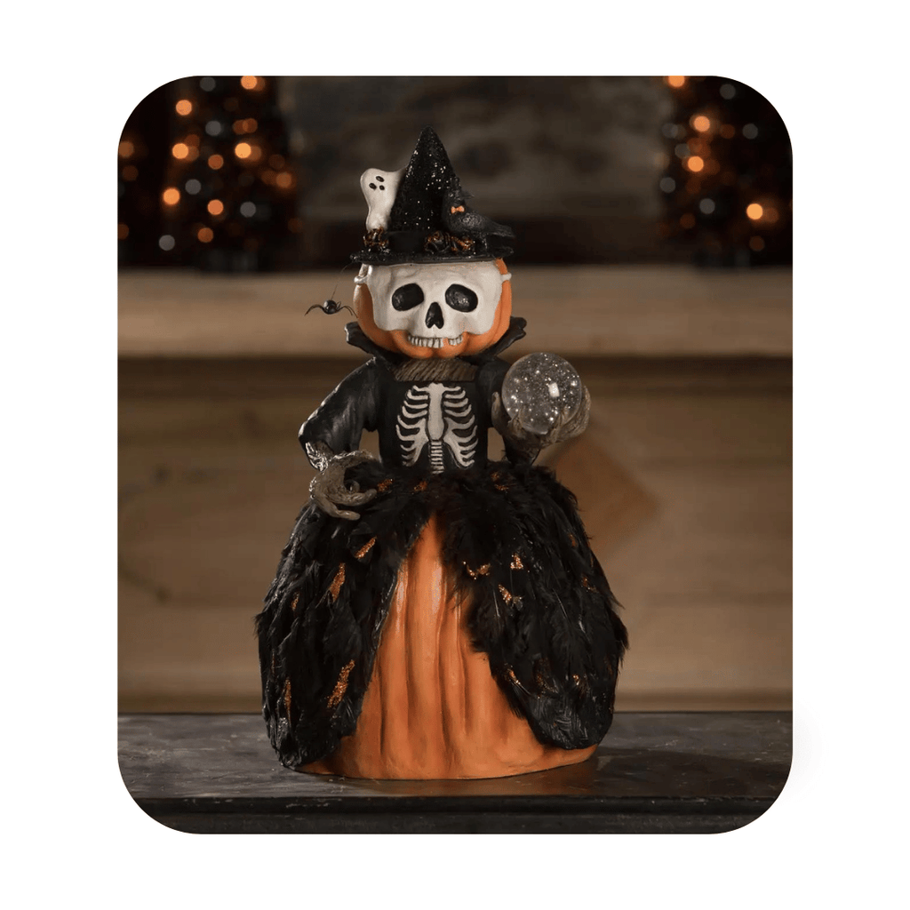 Bethany Lowe Queen of Halloween | Bethany Lowe Skeleton | Halloween Queen Skeleton with Dress large Vintage Skeleton with Magic Ball