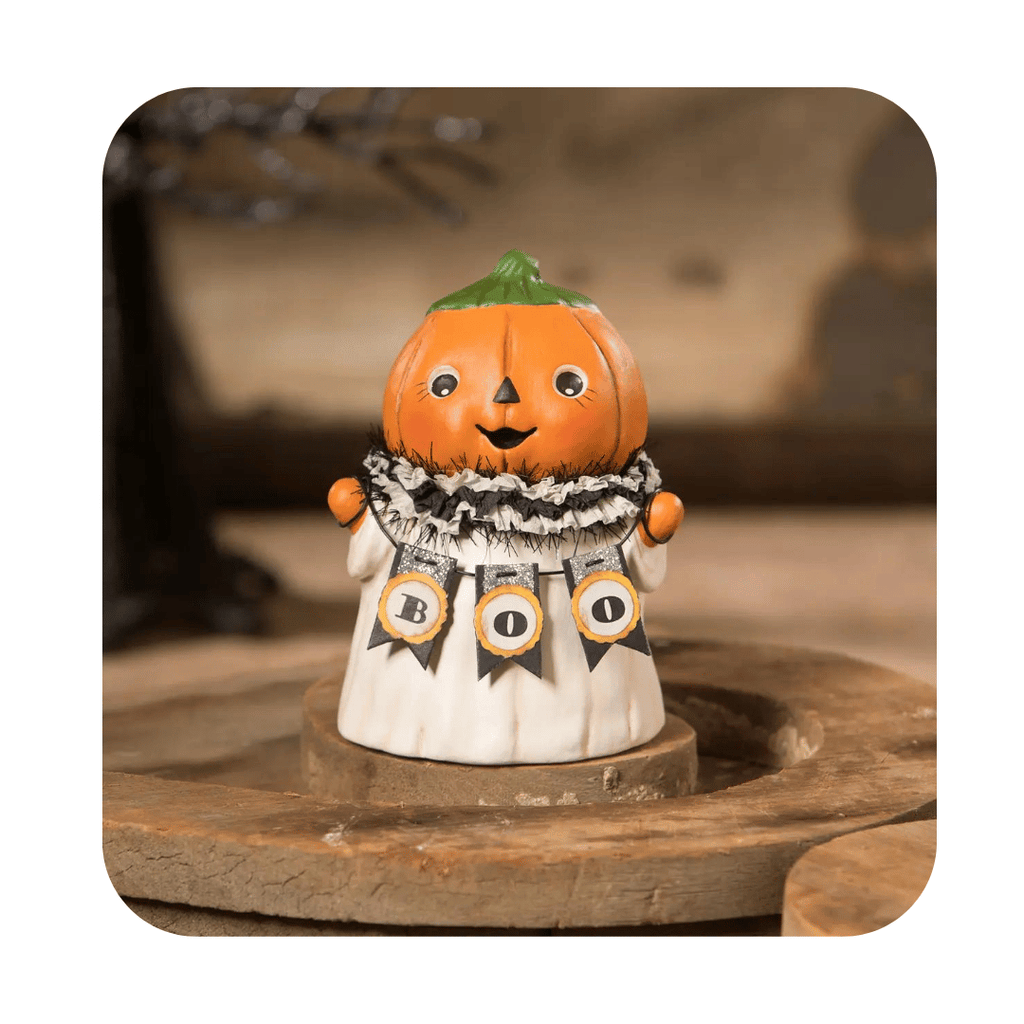 Bethany Lowe Pumpkin Head Ghostie BOO | Michelle Allen Raggedy Pants Designs Pumpkin Ghost | Michelle Allen Halloween