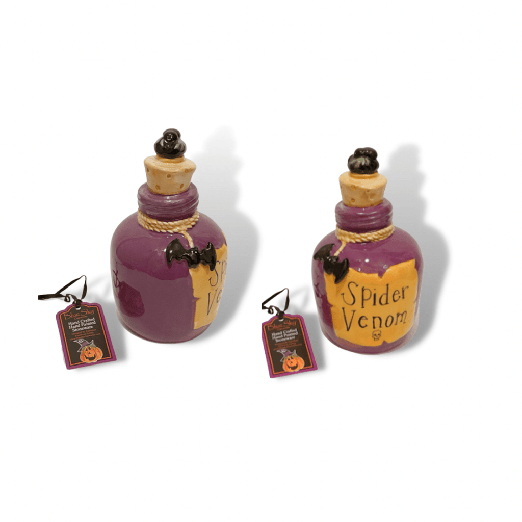 Blue Sky Clayworks Ceramic Bottles Spider Venom Blue Sky Potion Bottles | Witches Brew | Spider Venom | Halloween Potion Decor