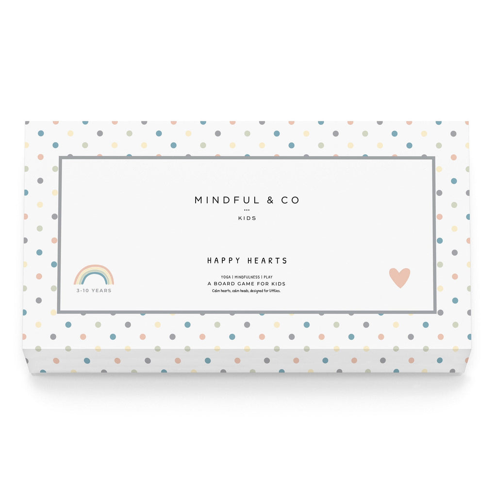 Board game box for kids by Mindful & Co with polka dot design to inspire and teach calm hearts.