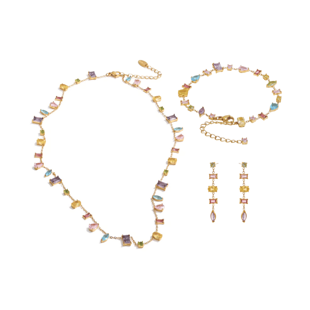 Colorful cubic zirconia gold plated jewelry set