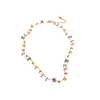 Multicolored gemstone necklace on a white background