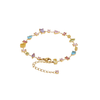 Gold bracelet with colorful gemstones on a white background