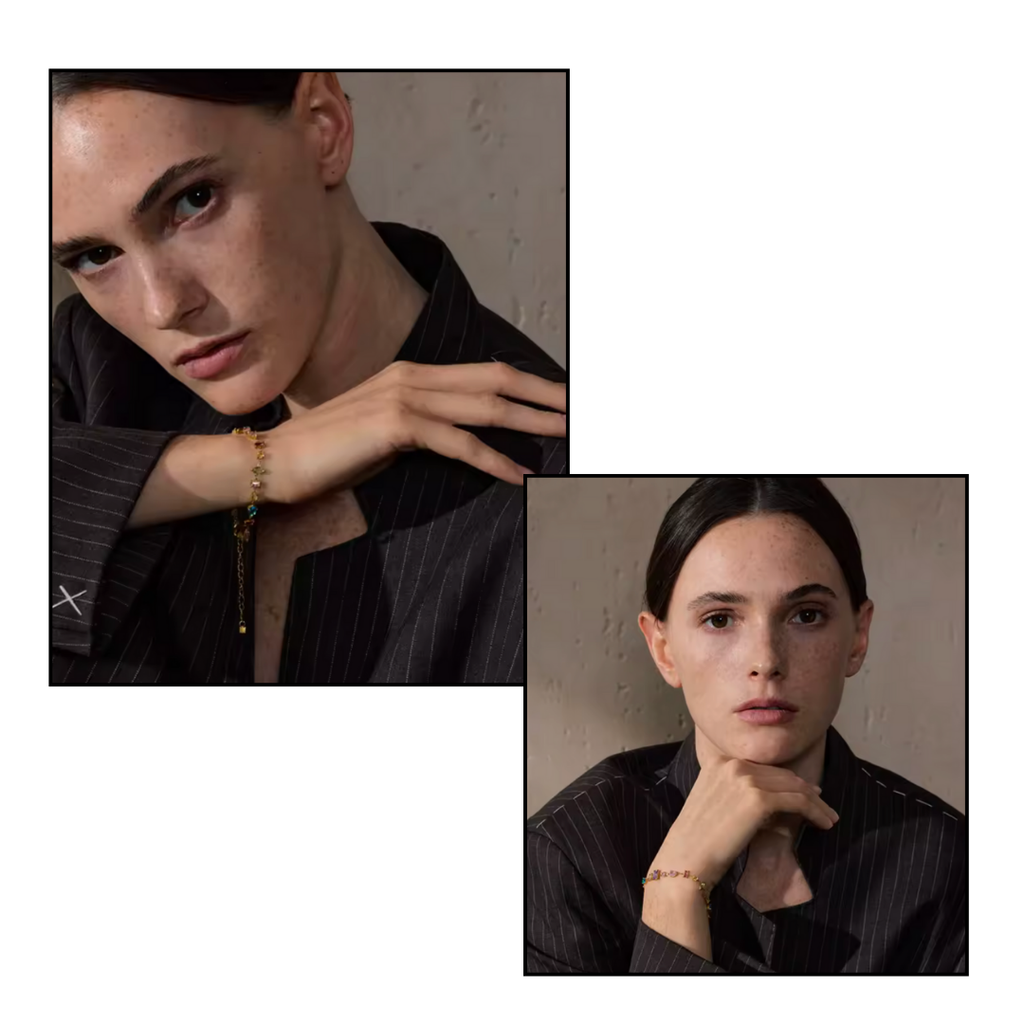 gold bracelet with multicolor cubic zirconia