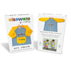 Packaging of 'elseware unplugged' art smock with a yellow and blue design.