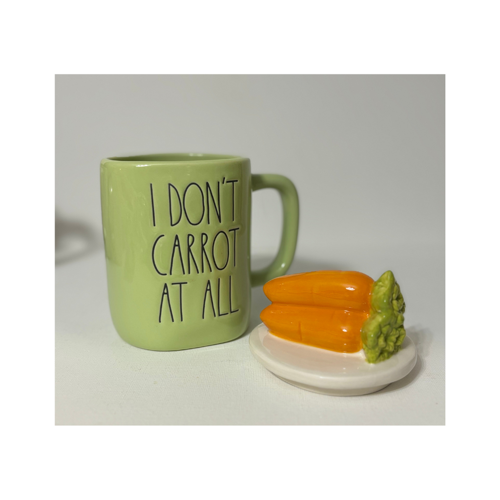 Rae Dunn "I Don't Carrot At All" Coffee Mug with Carrot Top is not only adorable but just so fun! Rae Dunn Topper Mug Carrot Rae Dunn Easter Mugs Rae Dunn Carrot Topper Mug