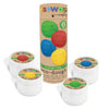 Elseware Eco-Dough gluten-free baking dough in five colors, shown with its cardboard packaging tube and five small white plastic jars on a white background.