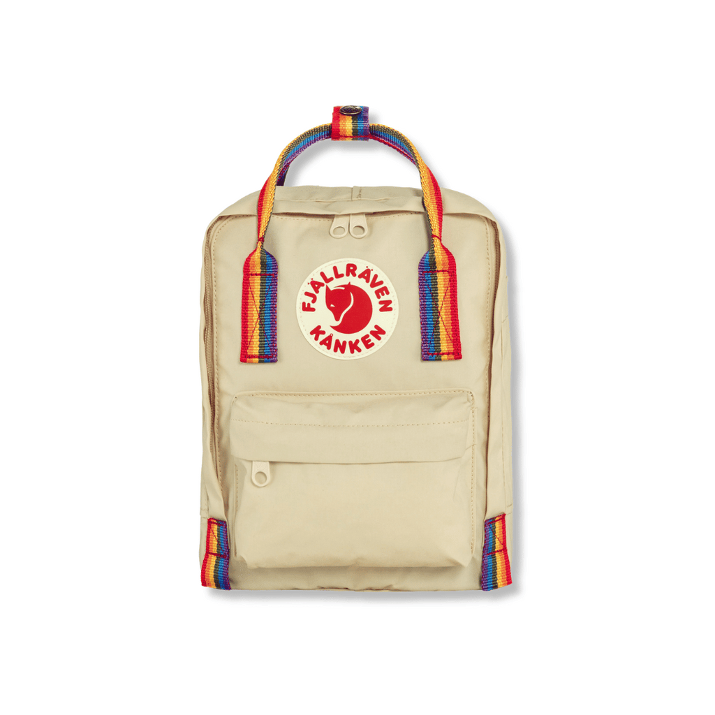 This special edition Fjallraven Kanken features rainbow straps and is part of the Arctic Fox initiative, where part of sales go to environment and climate projects. It is produced without PFAS and made from durable, water resistant Vinylon F fabric.