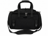 A black duffel bag with dual top handles, a detachable shoulder strap, and silver zipper pulls, shown on a plain white background.