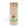 Kraft paper tube packaging with colorful text and a color wheel on a white background