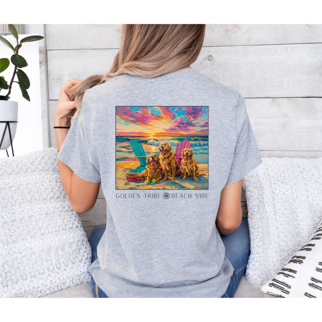 Golden Tribe Beach Vibe Classic Tee for Golden Retriever and Beach Lovers | Golden Retrievers on the Beach Unisex T-Shirt