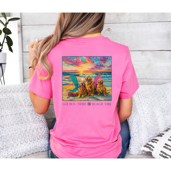 Golden Tribe Beach Vibe Classic Tee for Golden Retriever and Beach Lovers | Golden Retrievers on the Beach Unisex T-Shirt
