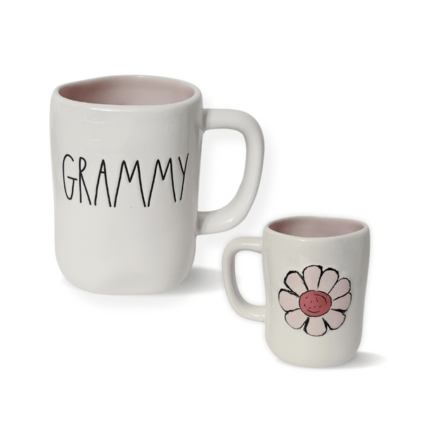 Grammy Farmhouse Stoneware Coffee Mug with Pink Flower Back | Rae Dunn Grammy Flower