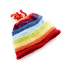 Colorful striped knitted hat on a white background