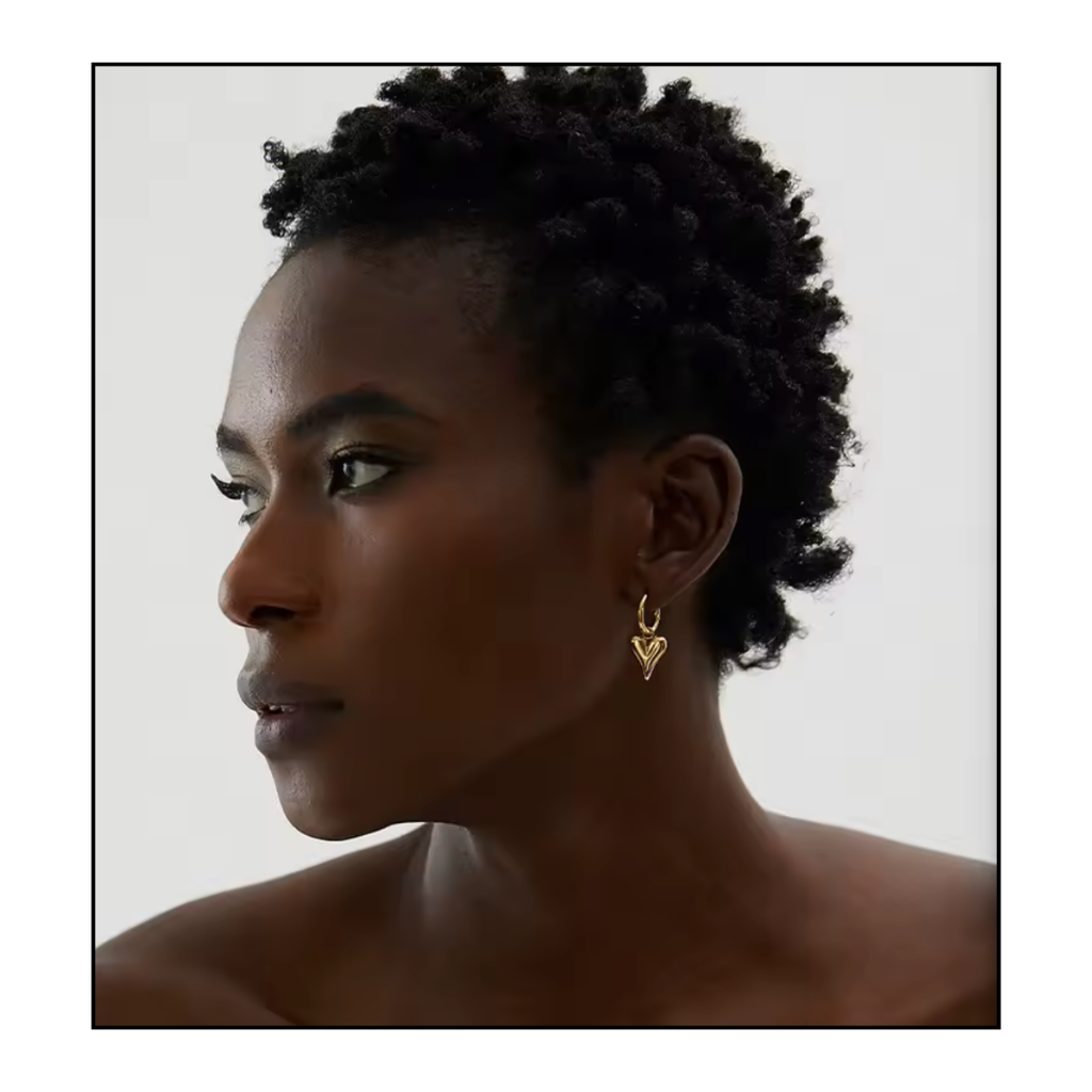 Heart drop Huggie Hoops Waterproof Model view