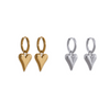 Gold and silver heart-shaped earrings on a white background