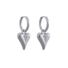 Silver heart-shaped earrings on a white background