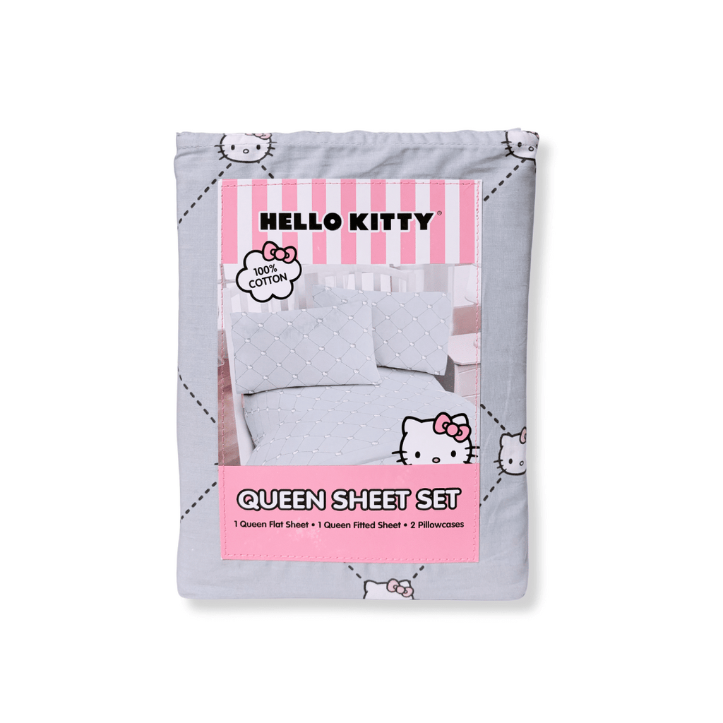 Discover the perfect blend of comfort and cuteness with these Hello Kitty Bedding Sheets! Made with super soft 100% cotton and featuring a simple yet adorable HK face design by Jay Franco &amp; Sons, this set is a must-have for any Hello Kitty fan!  great set for the Adult HK enthusiast! Hello Kitty Queen Sheet set
