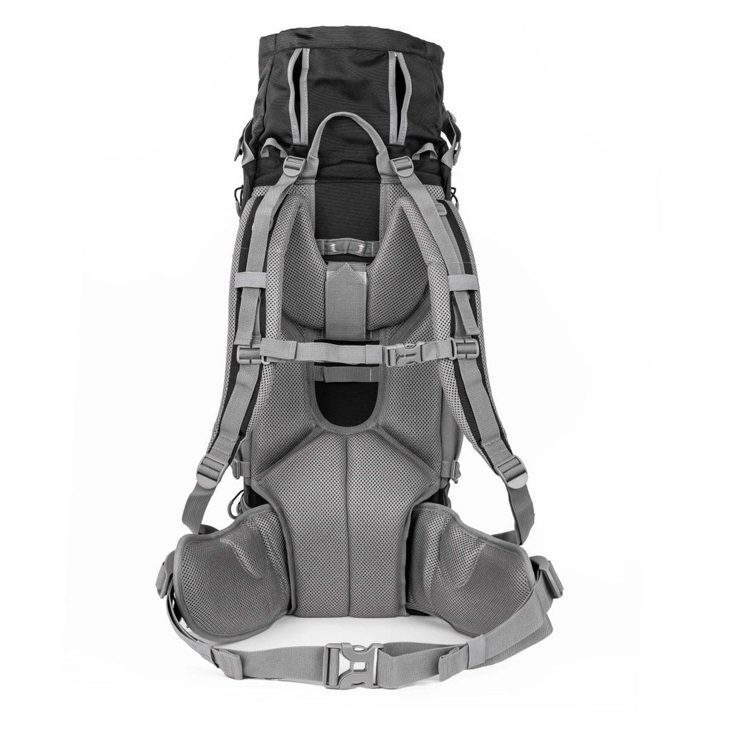 Gray hiking backpack on a white background
