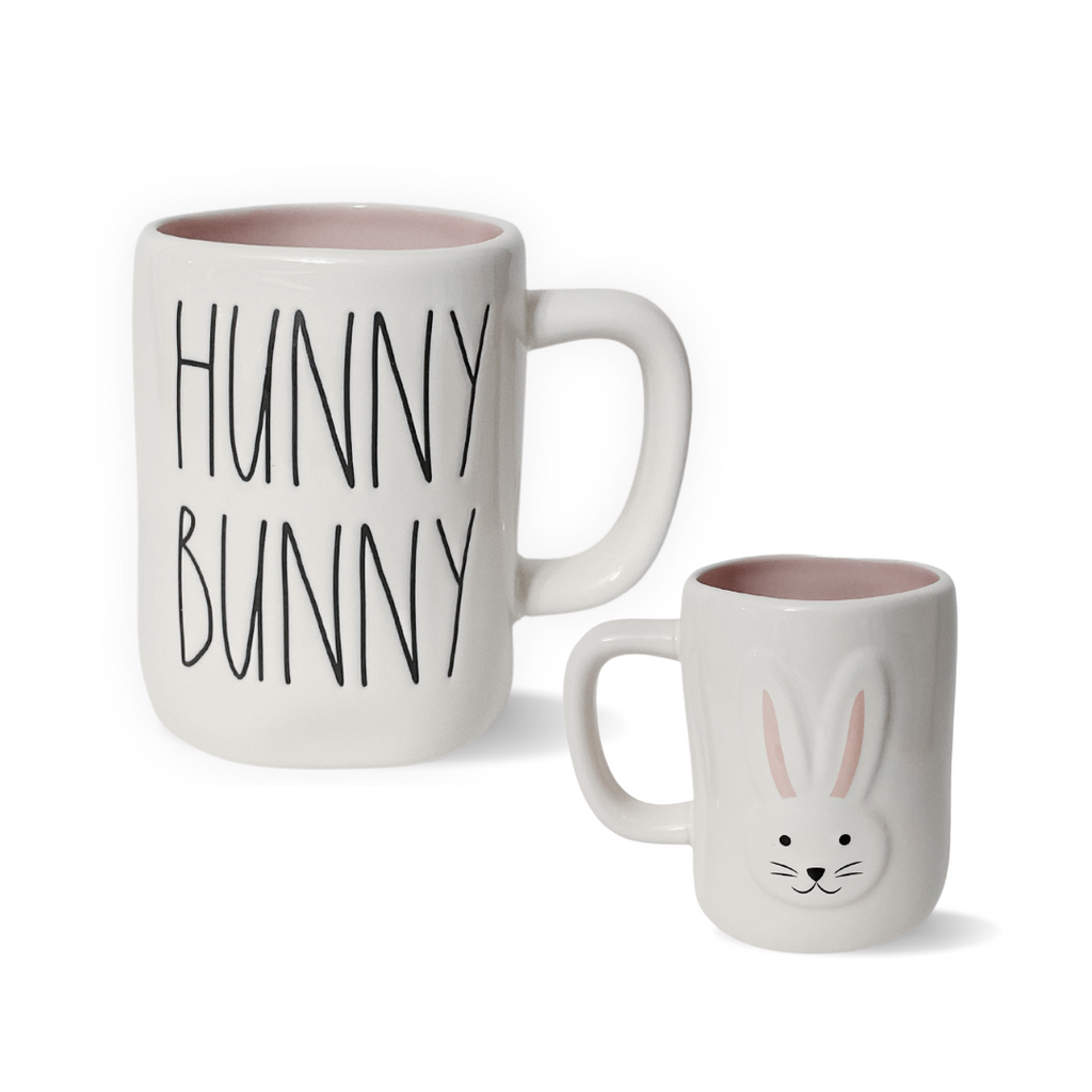 Farmhouse Stoneware Spring Mug Hunny Bunny with Raised Bunny Back | Rae Dunn Hunny Bunny 2 Sided Mug 