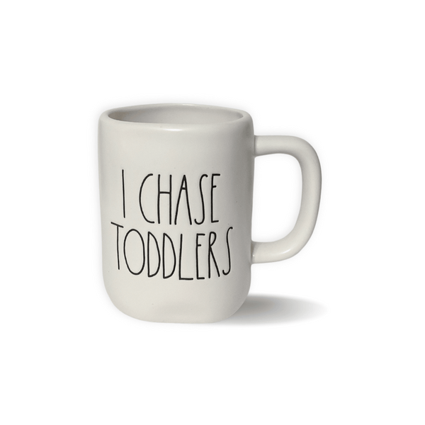 Rae Dunn I Chase Toddlers Stoneware Coffee Mug artisan style. &nbsp;If your a parent of young ones this mugs for you! Engraved Lettering Measures: 4.75 x 3.75 Style: Farmhouse, ContemporaryRae Dunn Artisan Collection by MAGENTA coffee mugs are LARGER stoneware mugs (4.75H x 3.75D).