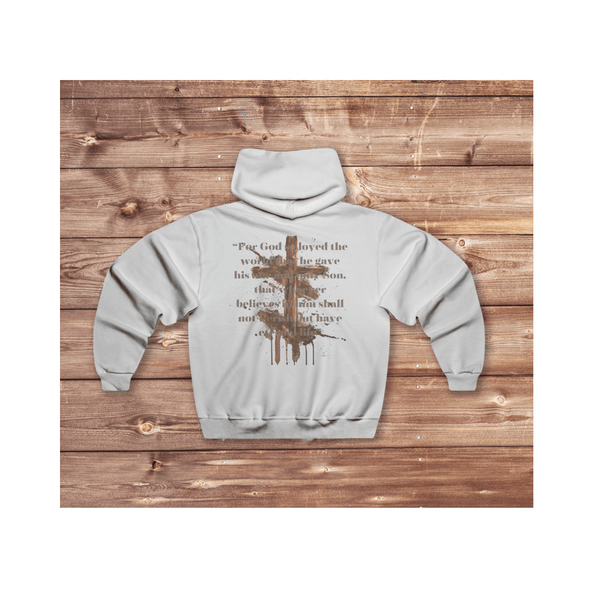 JOHN 3:16 Bible Hoodie, Back Design, Unisex Christian Pullover Hooded Sweatshirt with Front Pouch Pocket