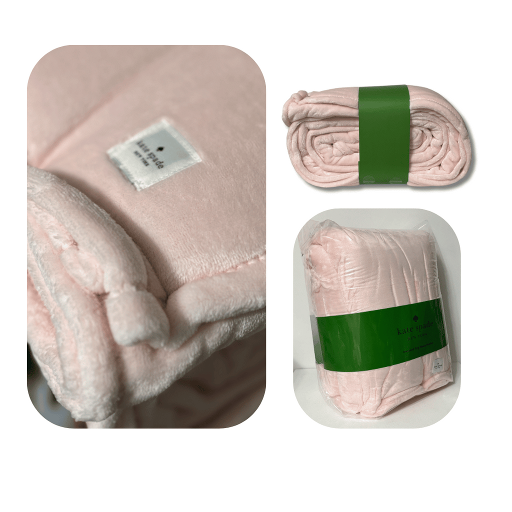 Kate Spade Large Blanket -Indulge in warmth and luxury with the stylish Kate Spade New York King size fleece blanket in a beautiful pale pink. Measuring at 112" x 92" (284cm x 233cm), this extra large blanket is the perfect addition to any space.