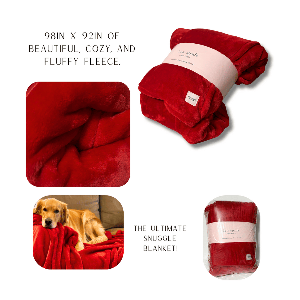 Add warmth and style to your space with the Kate Spade New York Oversized Full/Queen Fleece Blanket in a stunning red hue. This ultra-soft and cozy blanket is generously sized at 98" x 92", making it perfect for snuggling and sharing