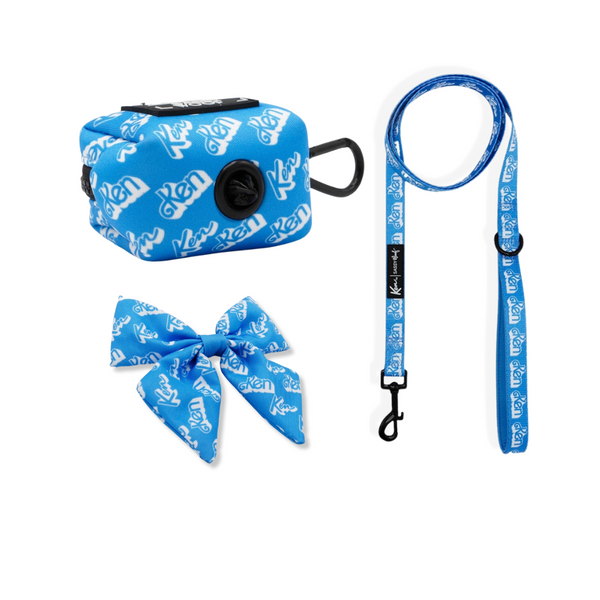 ©2024 Mattel x Sassy Woof Ken Sailor Bow, Poop Bag Holder, and Leash -Dog Sailor Bow - KEN™: Velcro straps to wrap over the collar and stay upright * Measures 5" x 4.5" | Black clasp to clip onto your leash or bag | Small zipper pull | Measures 3" x 2.5" x 2" KEN™ Leash: 60" in length and 0.8" in width | Padded with neoprene handle for extra comfort for the humans | Sturdy D-Ring at the base of the handle to hold waste bags and keys 