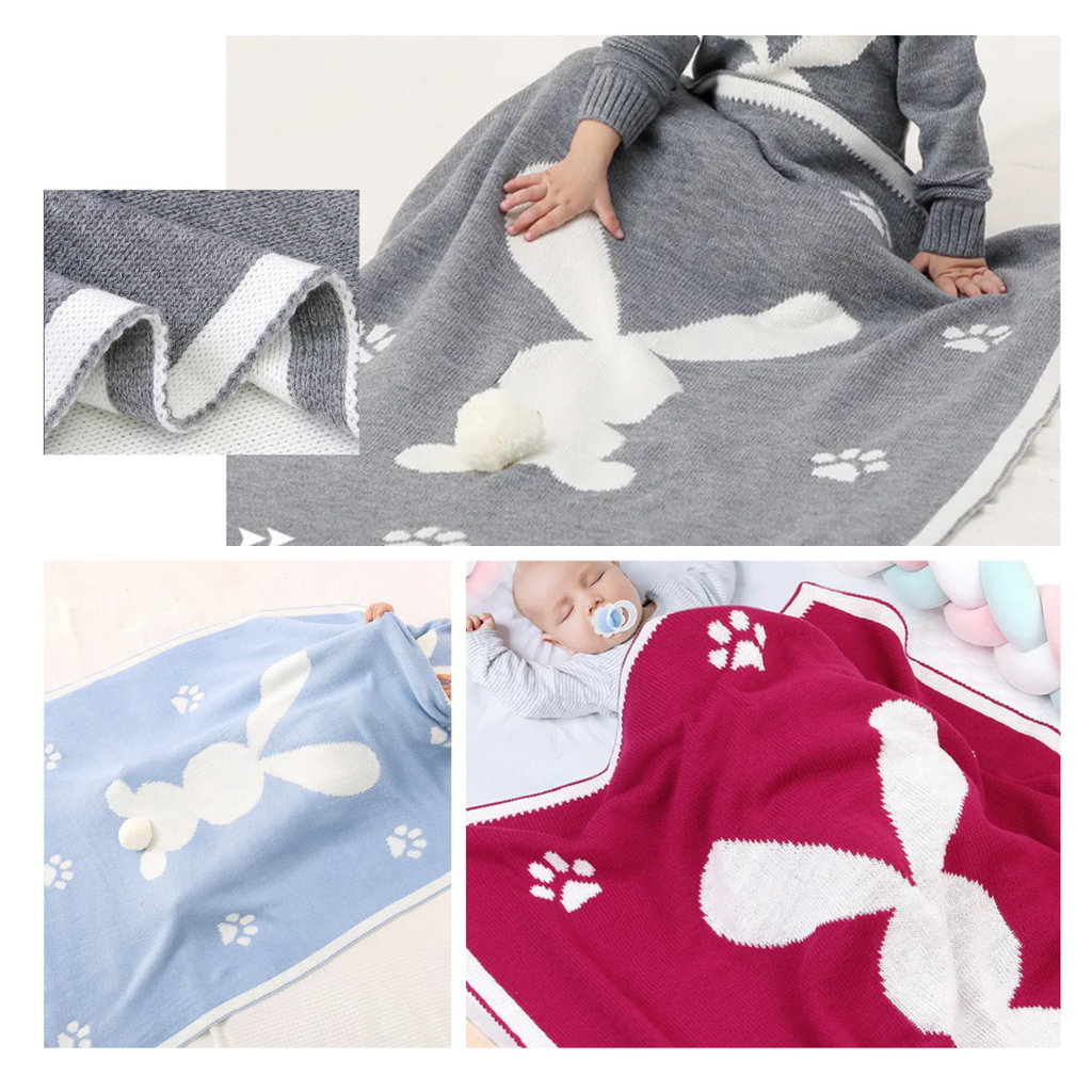 Cute hand knitted bunny tail blanket; cute baby blanket; cute easter blanket