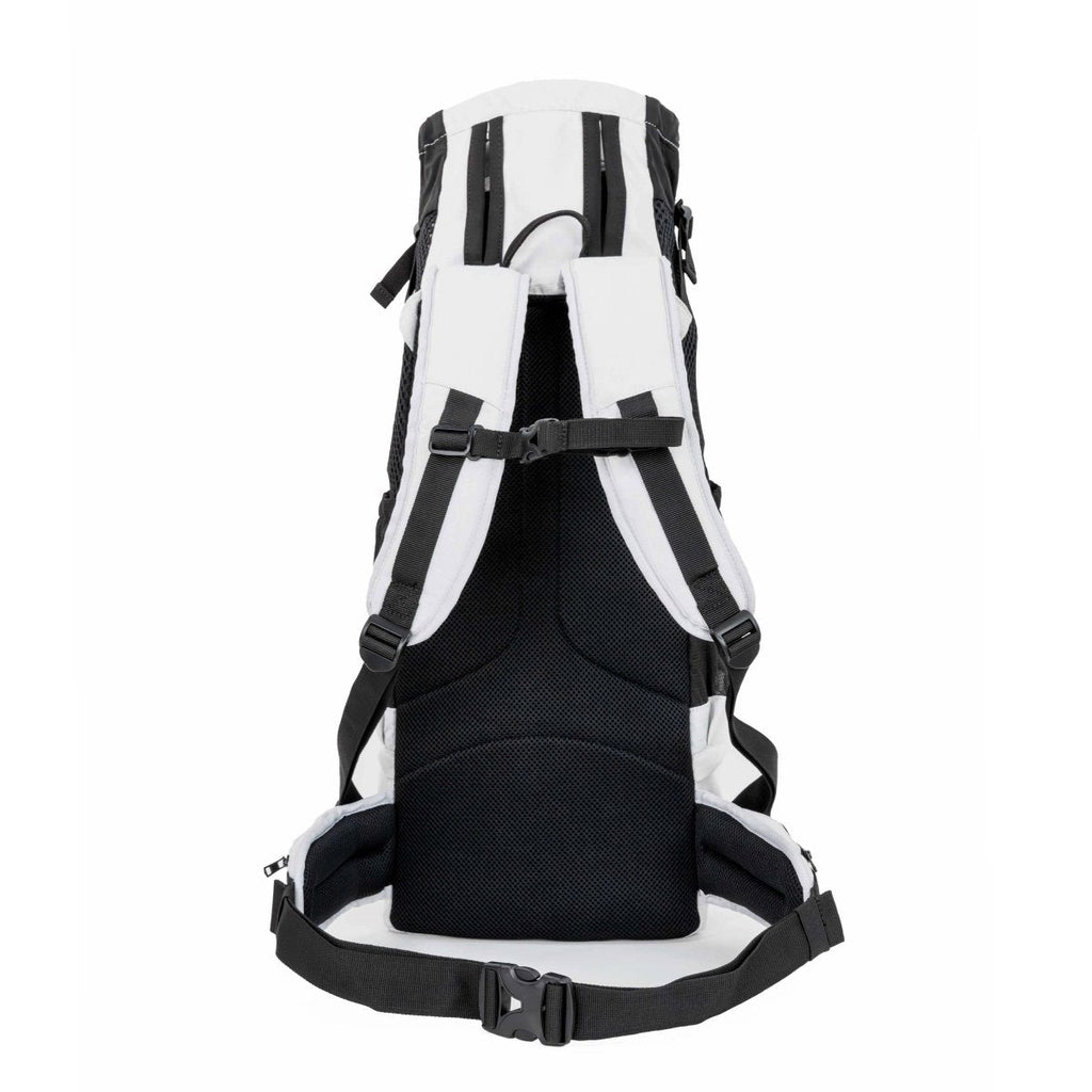 Black and white Dog backpack on a white background