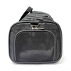 A black nylon pet carrier bag with a front mesh window, silver zipper, and a top handle, shown against a plain white background.