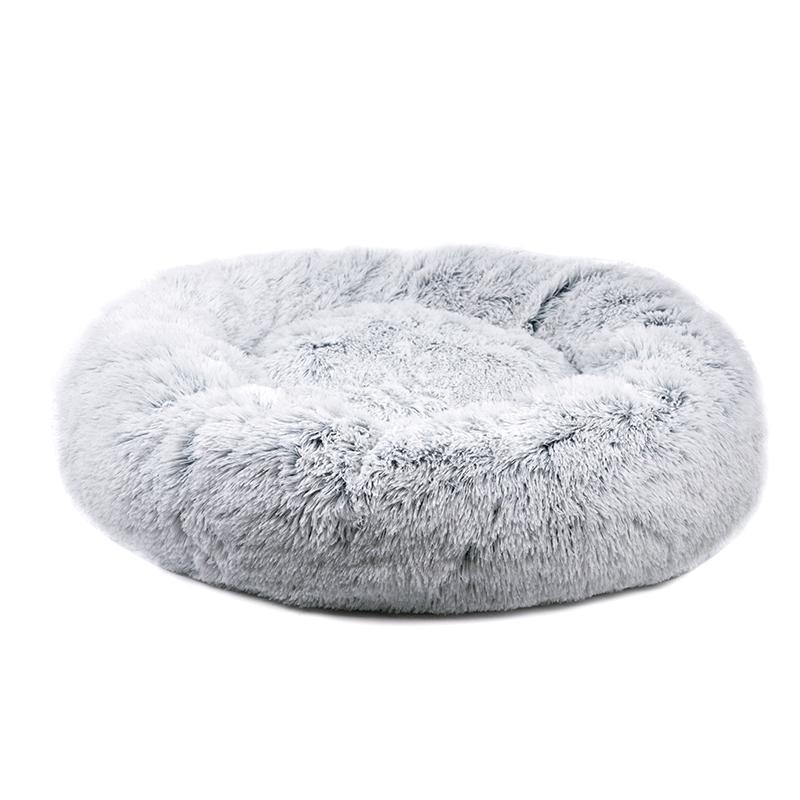 Fluffy gray donut pet bed on a white background