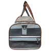 A gray and black mesh pet carrier bag with brown trim and a brown shoulder strap, shown against a plain white background.
