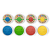 Set of four containers of eco-dough in various colors on a white background