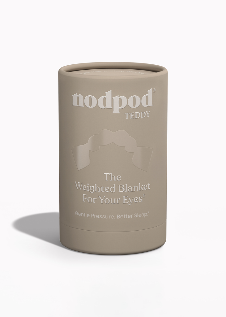 Beige container labeled 'nodpod TEDDY' on a white background
