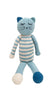 Knitted cat toy with blue and white striped body that is included in the perfect goodnight moon gift set