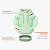 Light green hoodie with drawstrings and a rubberized base on a white background